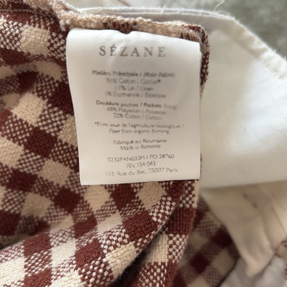 Sezane brown gingham/ecru Martin crop trousers size 40/8 - Picture 5 of 11